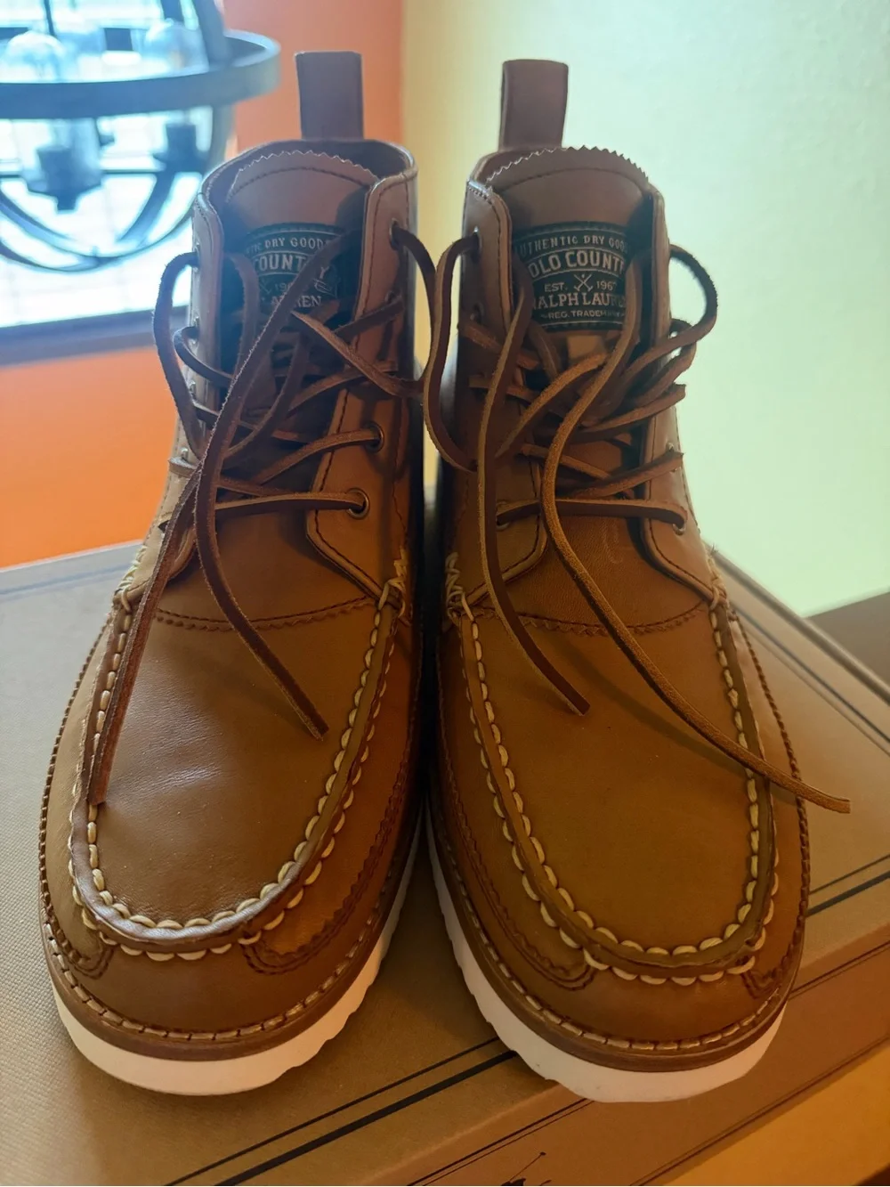 Polo by Ralph Lauren Men's Tan Leather Lace-Up Moc Boots